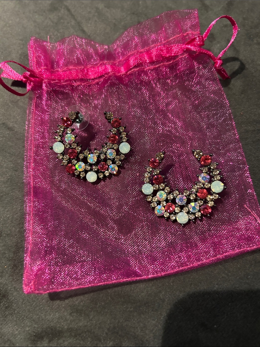 Sparkling Multi-Color Crystal Hoop Earrings - Pink Accent